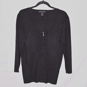 Grace Elements, Sweater, XL, Black,	Cardigan, Zipper Front, 3/4 Sleeve